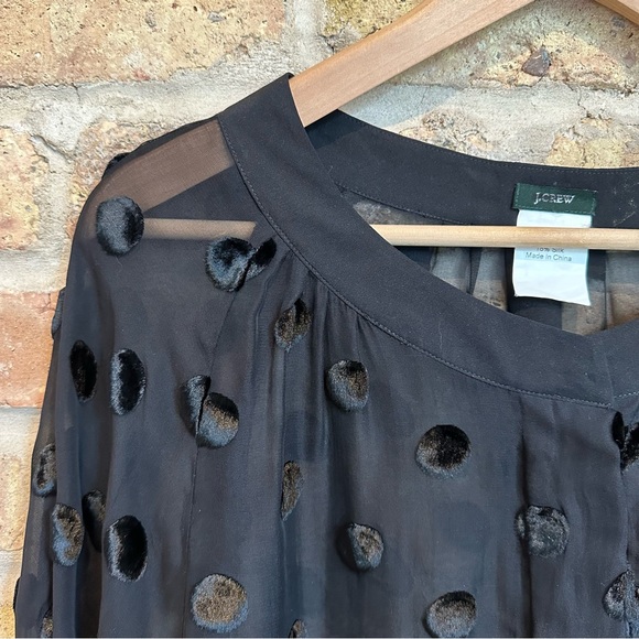 J. Crew Sheer Black Top w/ Velvet Polka Dots & Ruched Sleeves - Picture 5 of 8